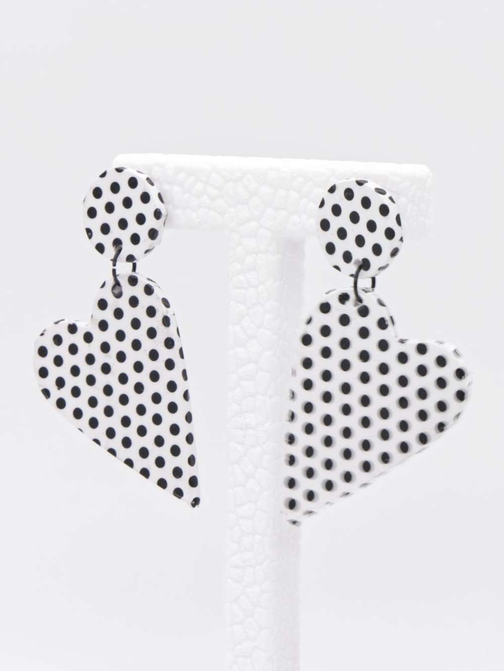 Large Black & White Polka Dot Heart Drop Statement Earrings